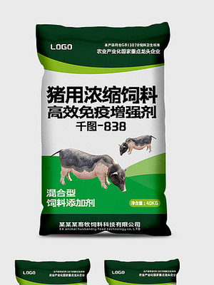 绿色简约 哺乳母猪猪饲料包装袋矢量图的科技与健康之约